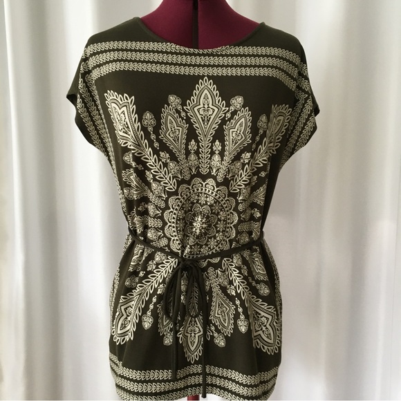 Truly Dear Ivory & Olive Green / Brown Blouse - Picture 1 of 8